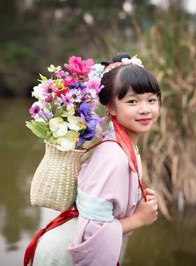 古风背篓道具竹编汉服拍照摄影儿童舞蹈表演农用小号藤编花篮采茶