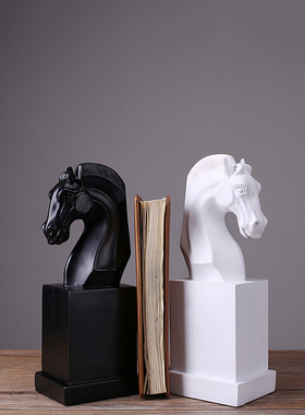 北欧简约创意马头书架书档书立架书房桌面小摆件样板房室内软装饰