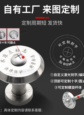 大水牛不锈钢高等水准点测量标志纯铜高程点GPS控制点沉降观测钉