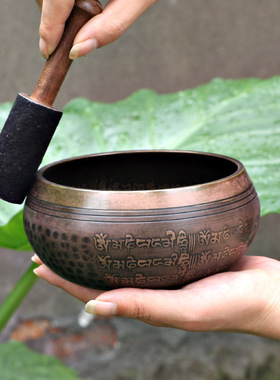 西藏颂钵尼泊尔手工铜磬佛音钵碗六字真言经文唱歌碗瑜伽冥想钵