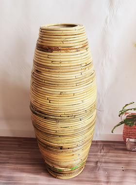 东南亚藤编落地花瓶摆件插干花绢花编织花器客厅餐厅橱窗摆设防摔