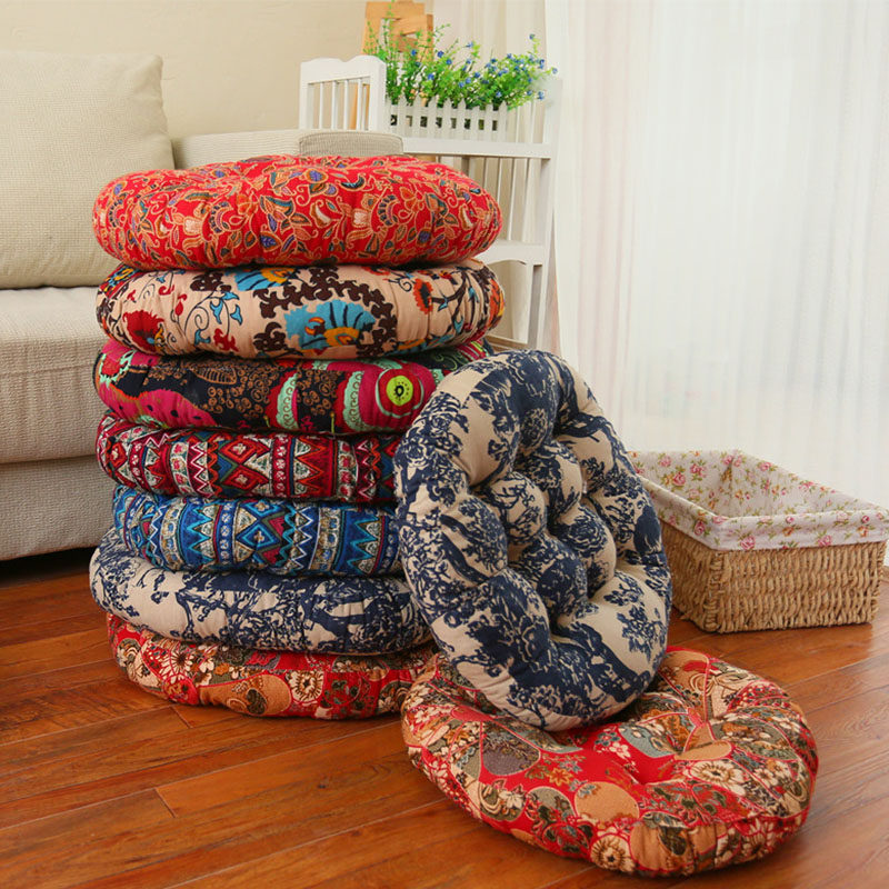 Bohemian ethnic style thickened cotton and linen round mat futon cushion seat cushion bay window mat fat mat tatami bay window