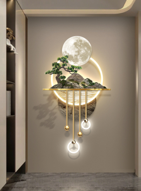 3d立体玄关装饰画过道走廊轻奢高档led发光壁灯画新中式山水挂画