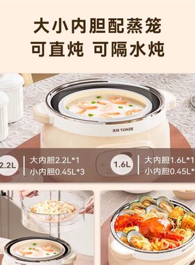 天际隔水炖燕窝炖盅304不锈钢家用多功能电煮粥滋补炖锅带蒸笼