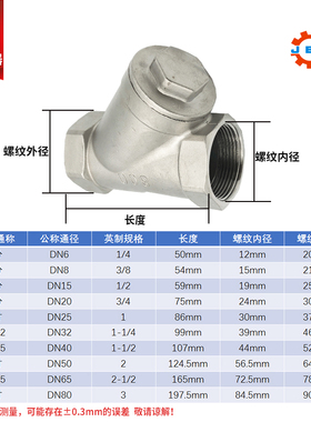 304不锈钢Y型过滤器内螺纹内丝管道过滤网80目4分6分1寸15/25/201