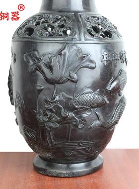 宇卓铜器纯铜花瓶黄铜花瓶年年有余 八骏马 八骏图花瓶工艺品摆件