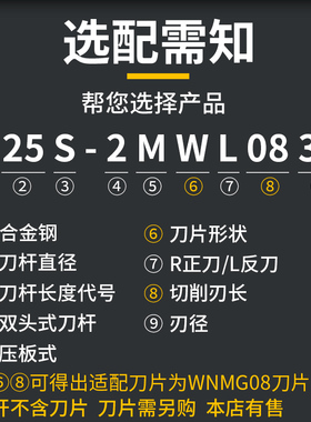 双头数控内孔车刀S32R-2MW08R 外圆内孔桃型菱形数控双头牛头刀杆