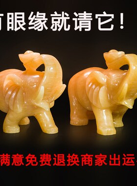 天然米黄玉大象摆件一对荣华富贵吸水象客厅装饰品玄关办公室桌面