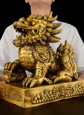 貔貅摆件招聚黄铜霸王皮丘公母一对财客厅家用办公室入户大号貔恘