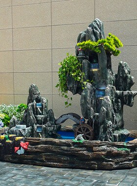 别墅环水鱼池造景布置庭院假山流水喷泉水泵景观室外鱼缸花园循