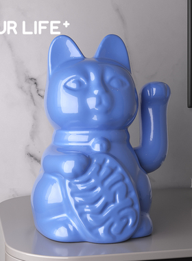 陶瓷招财猫自动招手日系治愈情绪小摆件客厅电视柜装饰轻奢高档