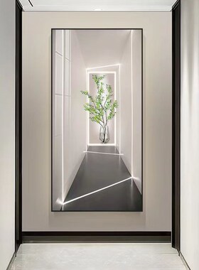 小清新入户玄关装饰画简约空间延伸感走廊过道尽头楼梯口竖版挂画