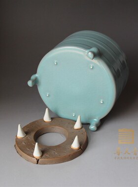 汝州汝瓷寻天青清凉寺仿古汝窑 弦纹尊 三足炉访古器香炉汝瓷摆件