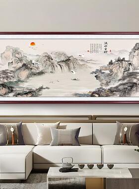一帆风顺山水画客厅装饰画办公室水墨靠山中式国画沙发背景墙挂画