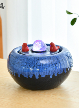 时来运转流水加湿器摆件客厅风水球办公室桌面小型陶瓷循环喷泉