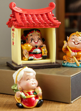妙工坊财神小寺庙土地庙神仙公仔创意办公桌摆件手办庙屋招财摆设