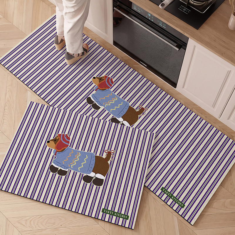 Anti-slip, anti-oil, wipeable, washable, water-absorbent kitchen floor mat