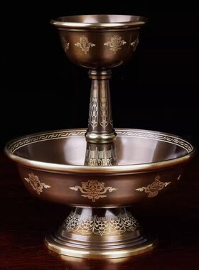 纯铜护法杯八吉祥西藏式密宗供佛用品大小号描金圣水供水杯供佛杯