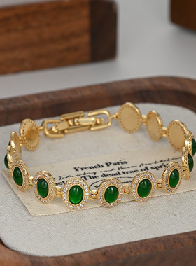 微镶锆石轻奢风手饰品女高级感祖母绿手镯欧美风手环