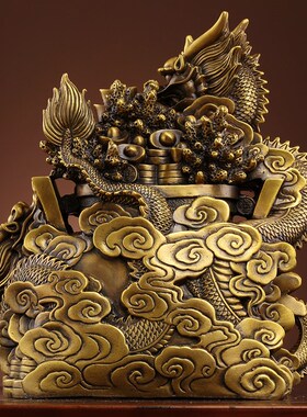 纯黄铜生肖龙摆件招财金龙双龙戏珠酒柜办公室老板桌装饰开业礼品