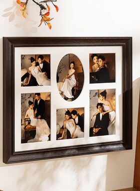 实木复古风相框摆台新中式多宫格婚纱照定制创意6寸画框挂墙装饰