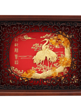松龄鹤寿 创意长辈生日贺寿礼物 祝寿送老人家寿辰金箔画礼品摆件