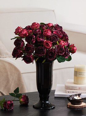 13枝焦边玫瑰花仿真花假花餐桌装饰插花客厅摆件小花束复古高级感