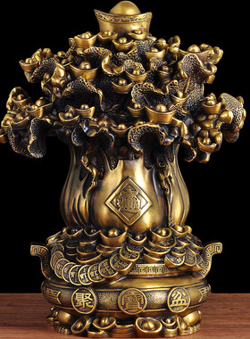 白菜摆件纯铜聚宝盆招财家居客厅酒柜装饰品办公室老板桌开业礼品