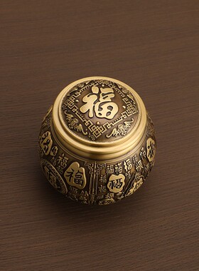 黄铜米缸带盖聚宝盆家居客厅复古摆件办公室店铺招财聚财纯铜摆件