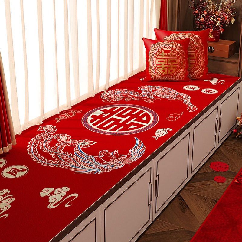 Chinese style wedding bay window mat waterproof pvc wedding room decoration red festive bedroom balcony mat home window sill mat