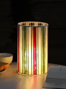 北欧白色条纹马赛克玻璃花瓶客厅餐厅插花水培轻奢高级感装饰摆件