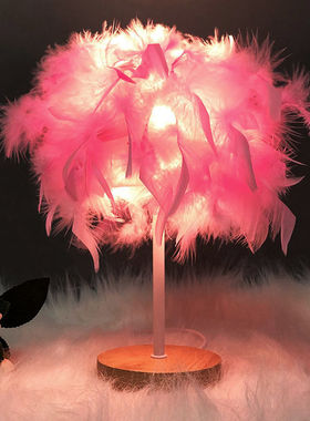 羽毛台灯卧室牀头公主婚房温馨生日礼物小夜灯结婚房温馨装饰台灯