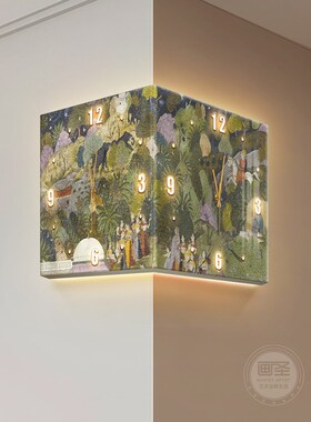 2024年新款法式转角时钟挂画复古艺术拐角挂钟壁画双面带钟表阳角