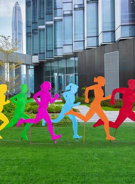 玻璃纤维剪影跑步运动人物雕塑户外学校园林草坪抽象骑自行车人摆