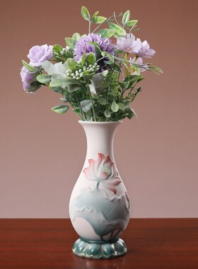 陶瓷供佛荷韵花瓶家用观音莲花瓶佛前净水瓶供佛花瓶礼佛佛具用品