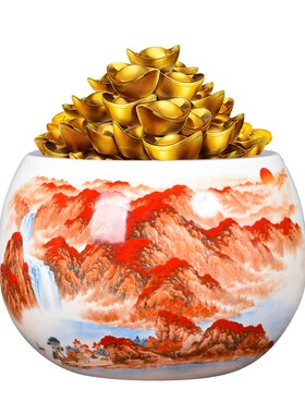 景德镇陶瓷器客厅玄关聚宝盆养鱼缸水培花盆开业礼品公司招财摆件