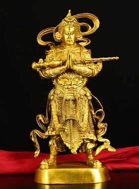 纯铜伽蓝佛像摆件关公韦陀菩萨摆件护法家居家用供养守护神工艺品