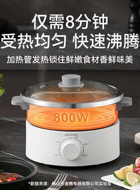 AUSTRIC无涂层电火锅316食品级不锈钢家用多功能分体式电煮锅蒸锅