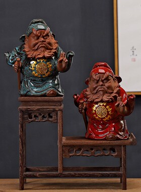 历史人物紫砂陶瓷钟馗摆件创意家居客厅玄关电视柜桌面装饰品摆设