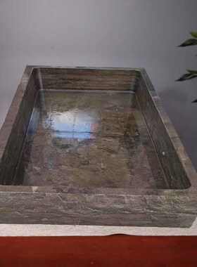 石头盆景盆假山造景盆底座天然青石不漏水流水长方形整石底盘托盘