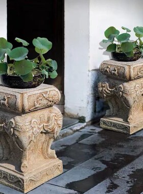 彷古汉白玉青石头花架盆景台复古底座室内外别墅门口庭院露台柱墩