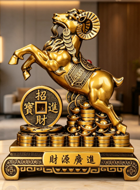 财源广进金羊摆件钱币羊年公司纪念品客厅酒柜办公室乔迁开业礼物