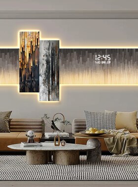 抽象艺术客厅装饰画数字电子钟表沙发背景墙挂画轻奢创意带灯壁画