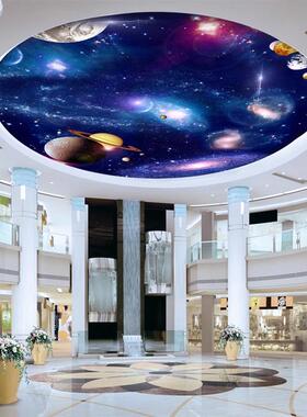3D天花板装饰吊顶壁纸房顶墙贴画3D立体墙纸防水宇宙星空自粘壁布