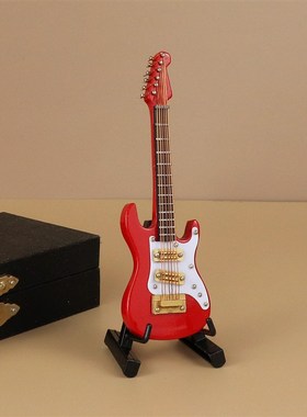 吉他模型电贝斯摆件娃娃迷你乐器10厘米木质古典民谣电吉他模型