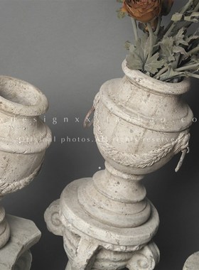 象形design欧式复古做旧粗陶罗马柱客厅桌面装饰陶瓷插花花瓶摆件