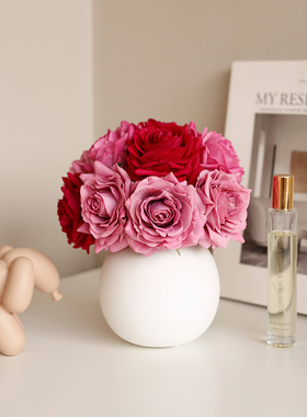 栀美家 创意香薰摆件手感玫瑰花仿真花 现代简约客厅香氛假花装饰