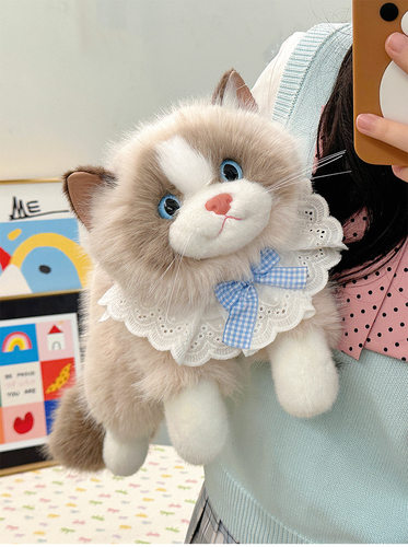 可爱布偶猫咪玩偶会叫公仔睡觉抱枕安抚娃娃女生毛绒玩具生日礼物 - 图0