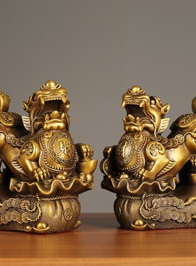 铜貔貅摆件一对公母财富貔貅中式家居客厅装饰品公司店铺开业礼品