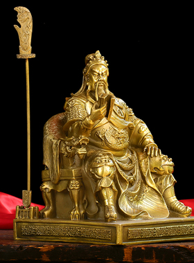 纯铜看书关公光神像 家居饰品开业礼品 大号武财神文关公摆件